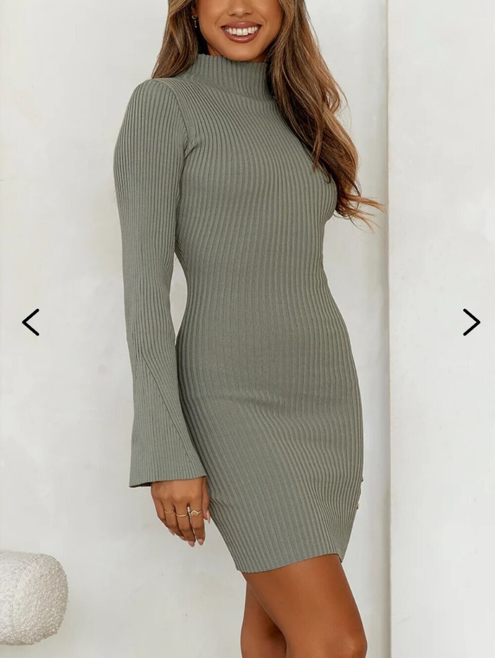 NWT Hello Molly Isla Ribbed Long Sleeve Mini Dress Sage
